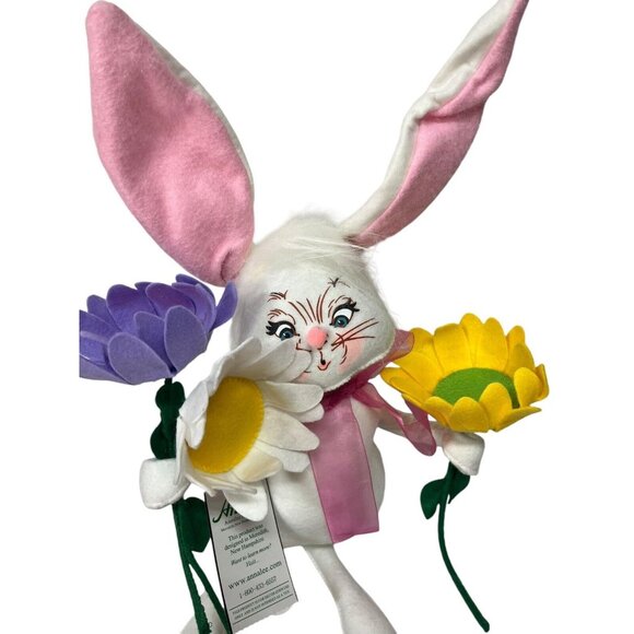 2016 ANNALEE 14" White & Pink Spring Easter Bunny Rabbit Puff Tail w Flowers New - Picture 2 of 10